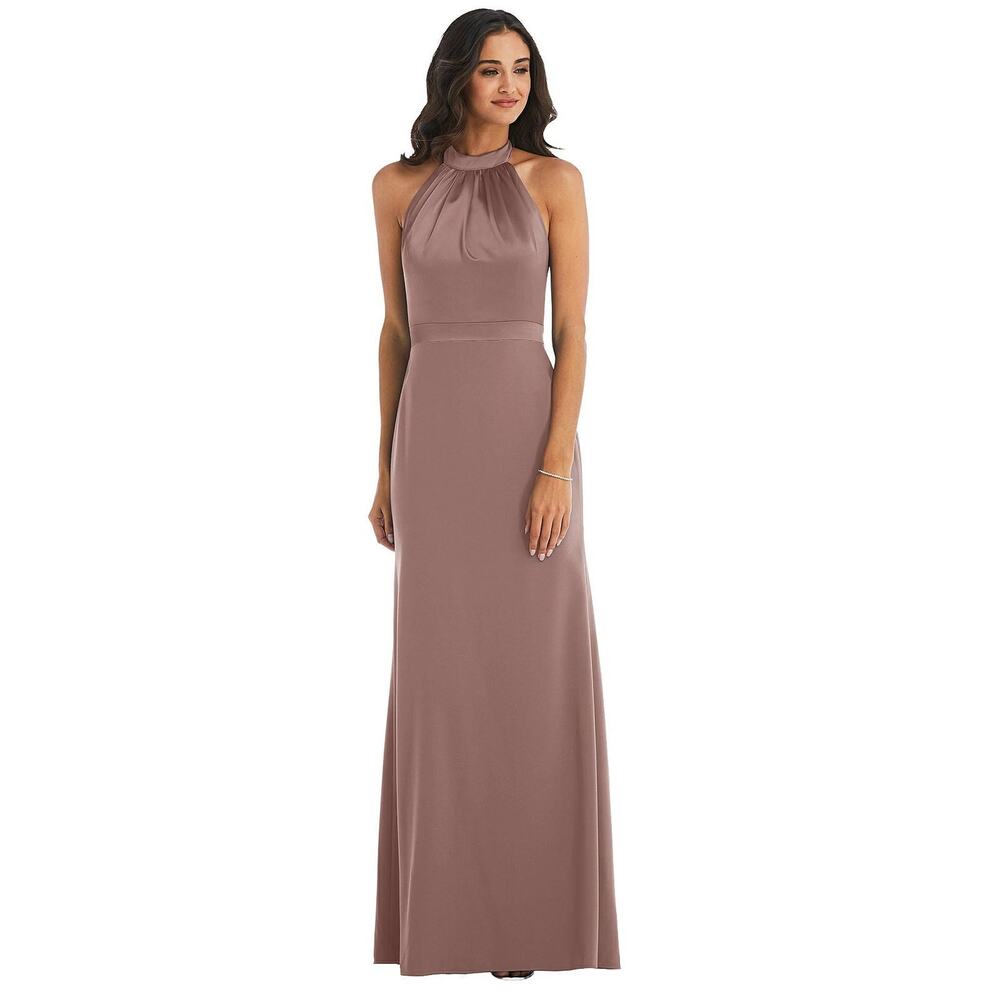 After Six Women's High Neck Open Back Satin Maxi Long Dress Gown Sienna Size 14R